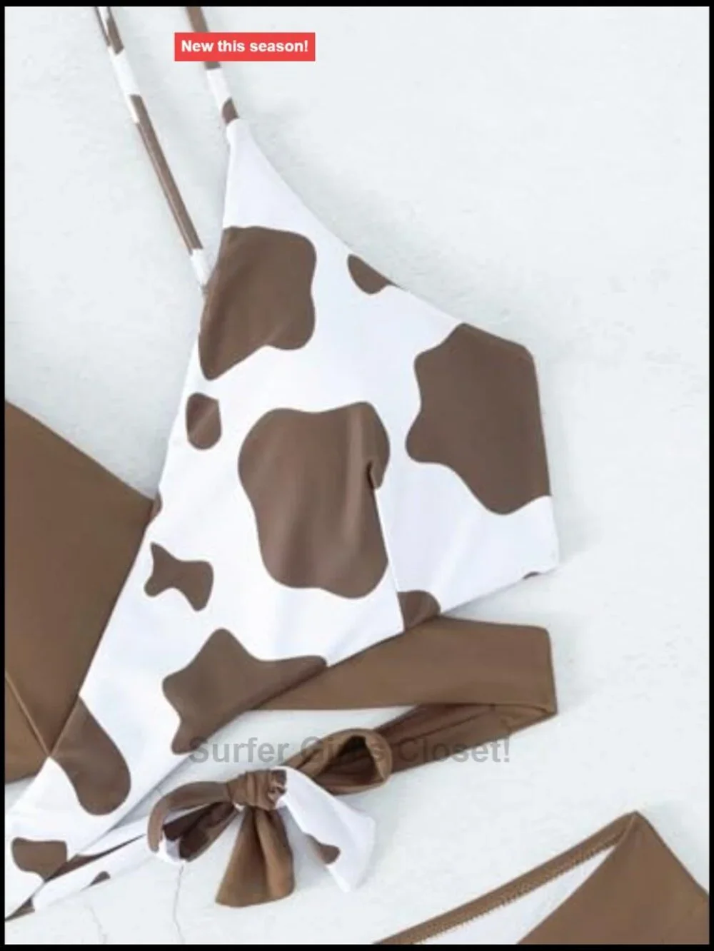 2 Piece Swimsuit Set Cow Print Criss Cross Wrap Spaghetti Strap High Waisted